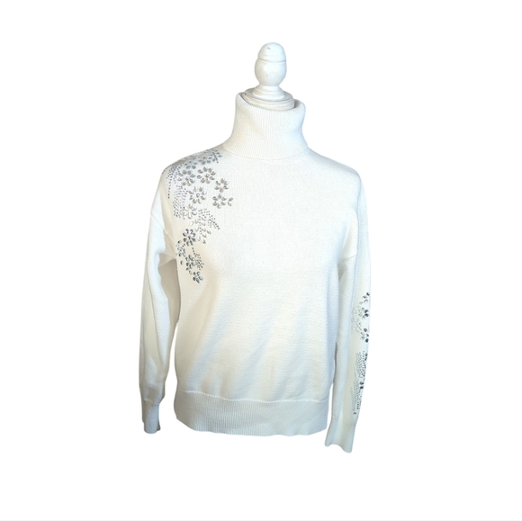 Truth By Republic White Turtleneck Rhinestone Embellished Cozy Soft Sweater Sz S - Picture 2 of 14